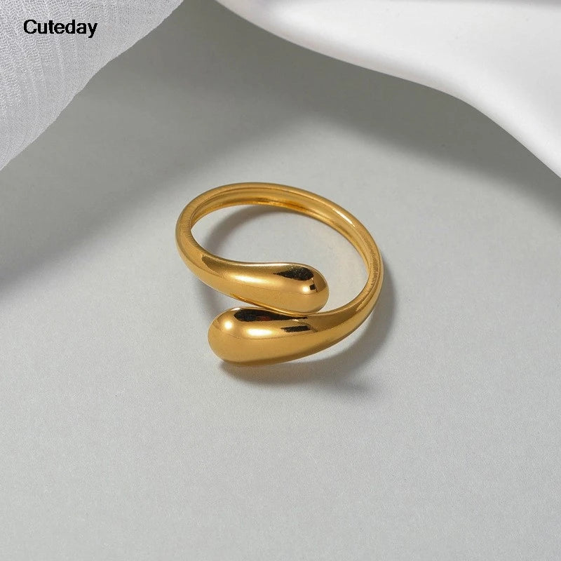 Golden Stainless Steel Geometric Fashion Ring