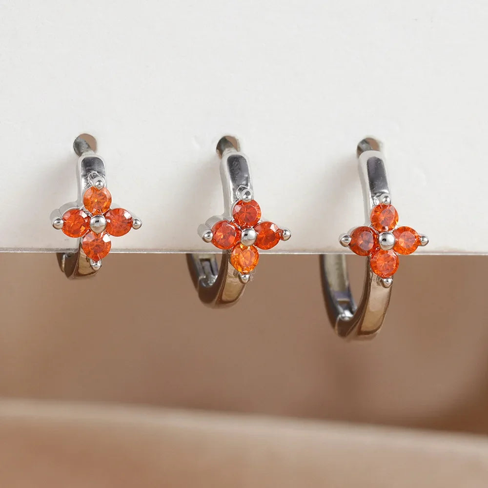 Flower Zircon Hoop Earrings Set
