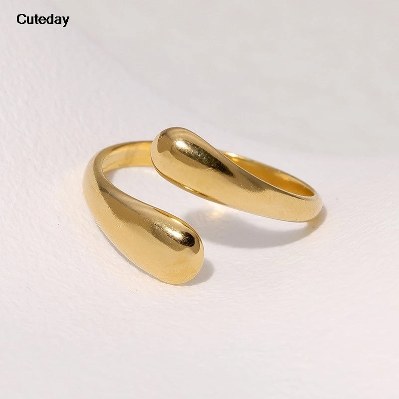 Golden Stainless Steel Geometric Fashion Ring