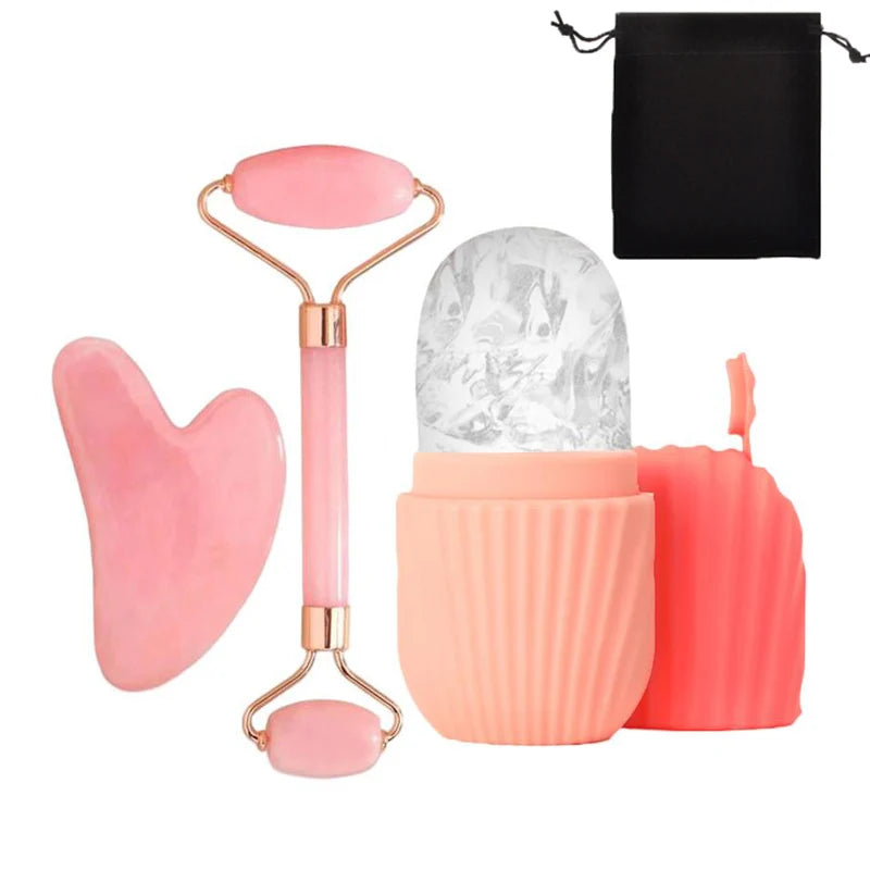 GlowChill Ice Roller & Gua Sha Set — De-Puff, Lift & Contour