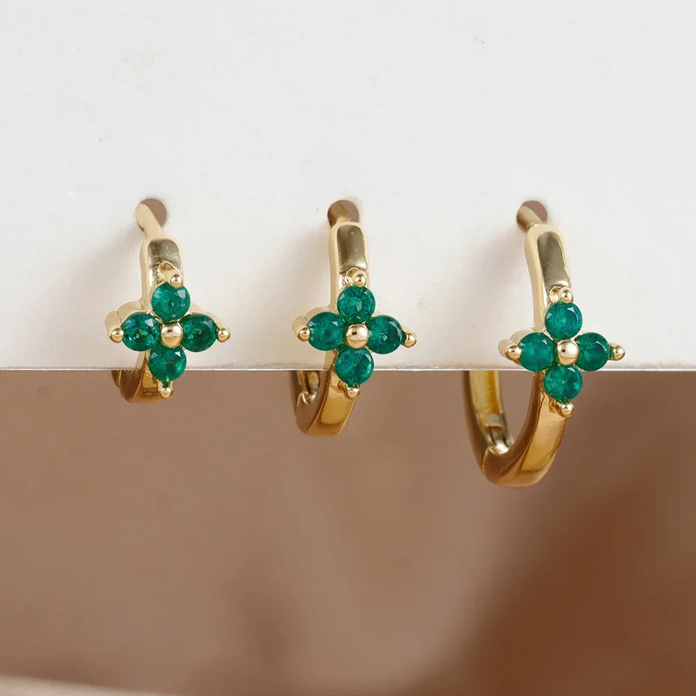 Flower Zircon Hoop Earrings Set