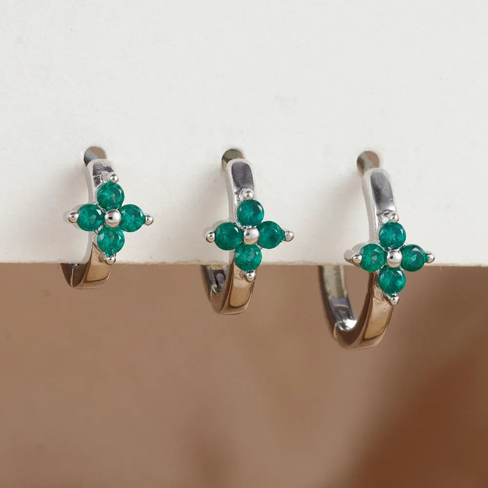 Flower Zircon Hoop Earrings Set