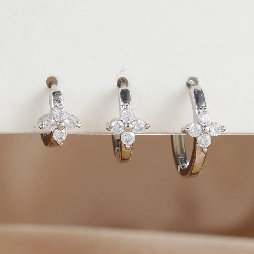 Flower Zircon Hoop Earrings Set