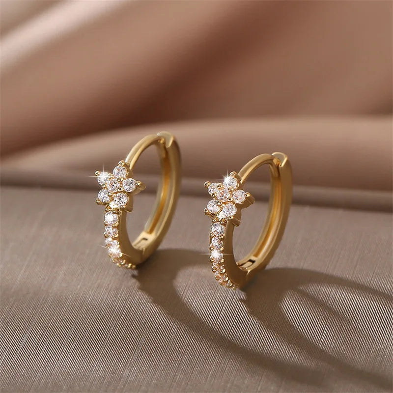 Vintage Zircon Star Hoops Earrings For Women