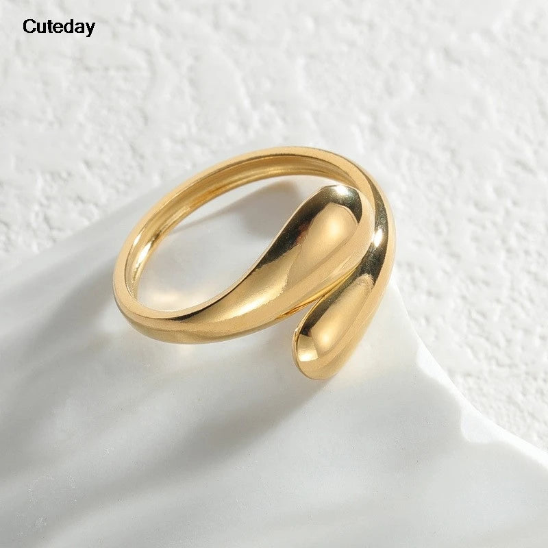 Golden Stainless Steel Geometric Fashion Ring