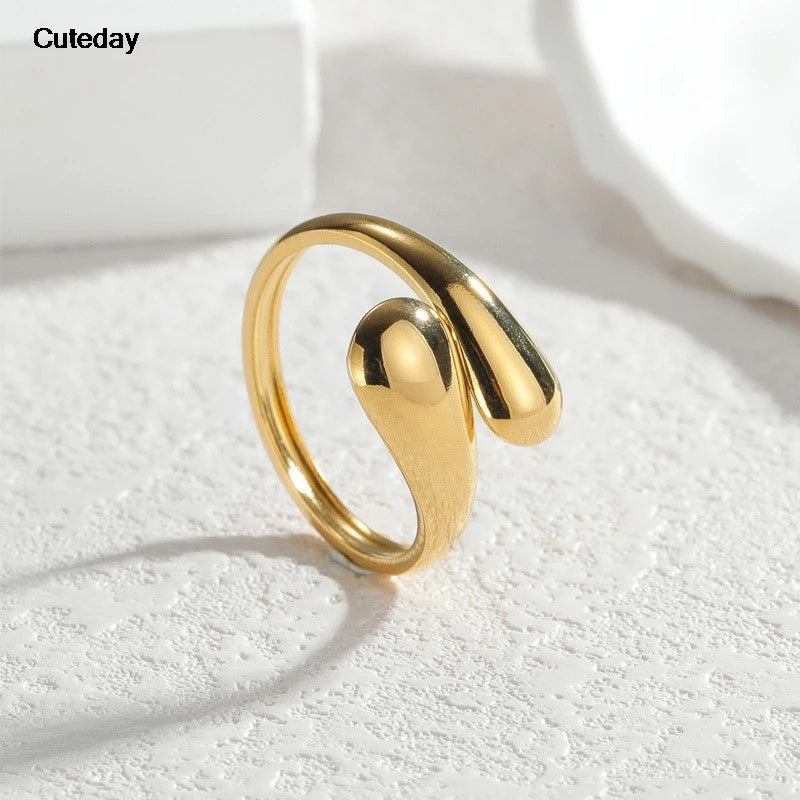 Golden Stainless Steel Geometric Fashion Ring
