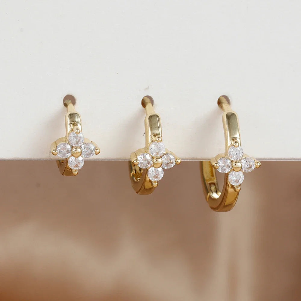 Flower Zircon Hoop Earrings Set