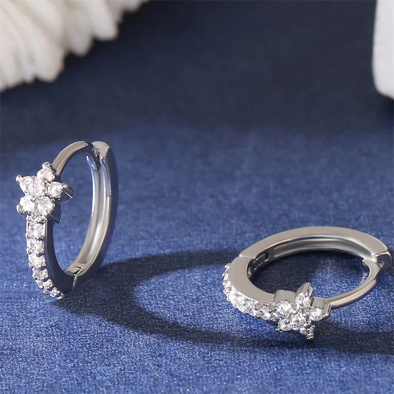 Vintage Zircon Star Hoops Earrings For Women