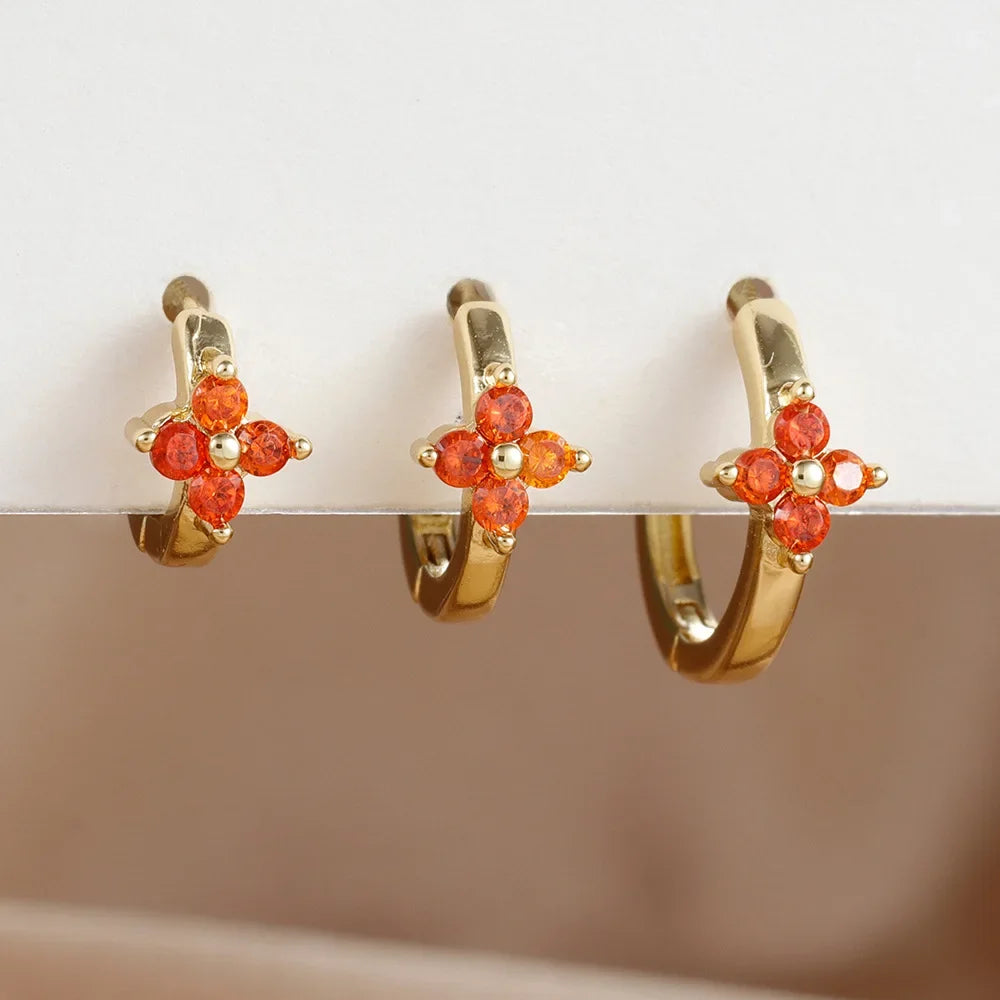 Flower Zircon Hoop Earrings Set