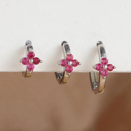Flower Zircon Hoop Earrings Set