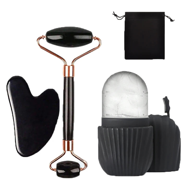 GlowChill Ice Roller & Gua Sha Set — De-Puff, Lift & Contour