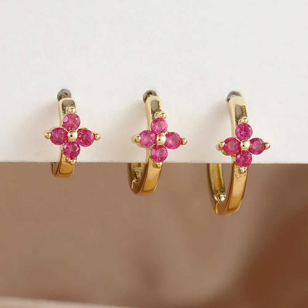 Flower Zircon Hoop Earrings Set