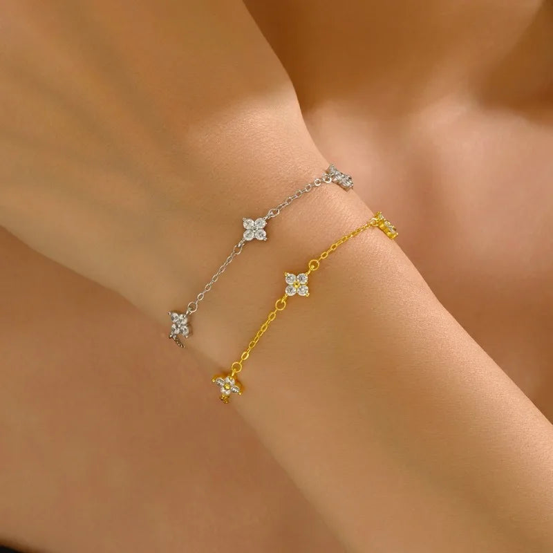 Sterling Crystal Flower Bracelet for Women